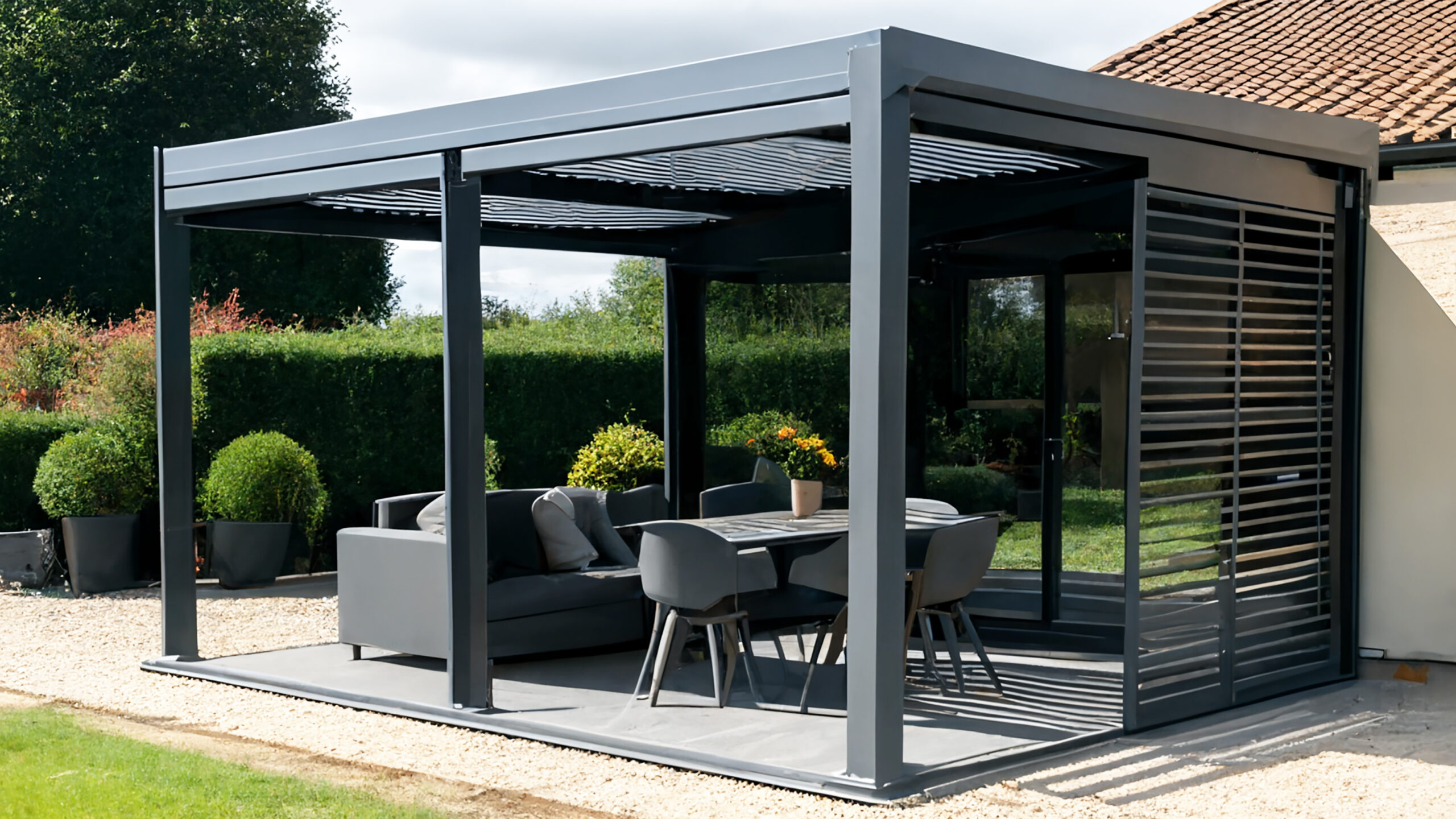 Bioclimatic gazebo by the house. architecture. Bioclimatic gazebo by the house. architecture.